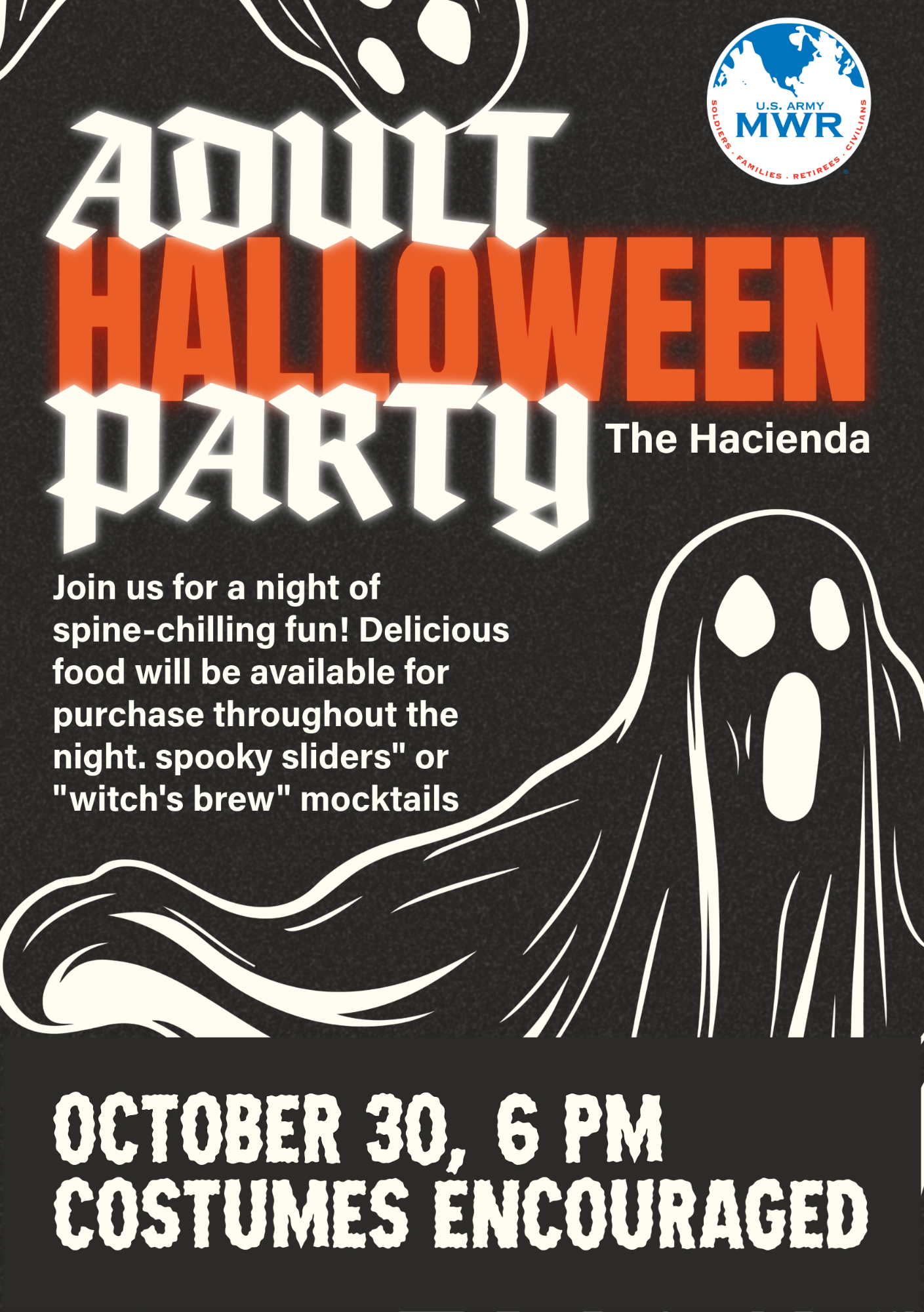 Adult Halloween Party flyer with spooky images